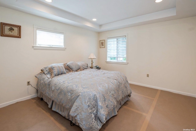 37-12 222nd St, Bayside, NY 11361 - bedroom with baseboards, carpet flooring, a tray ceiling, and recessed lighting