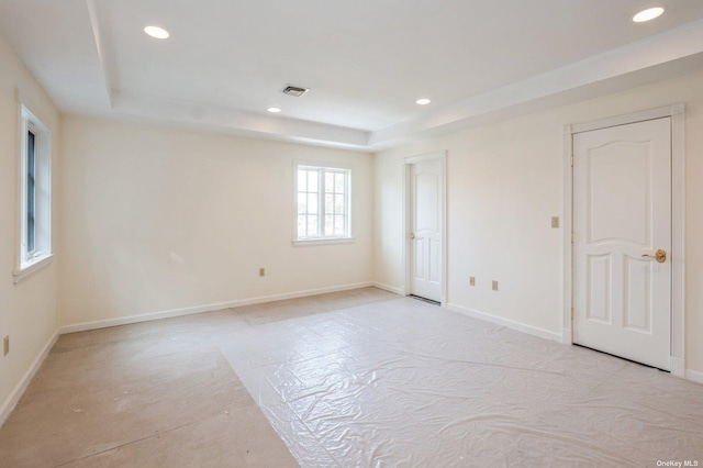 37-12 222nd St, Bayside, NY 11361 - empty room featuring baseboards, visible vents, recessed lighting, and a raised ceiling