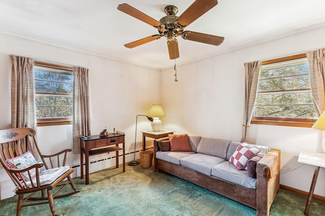 495 Knollwood Ln, Mattituck, NY 11952 - living room with plenty of natural light, carpet, and a baseboard heating unit