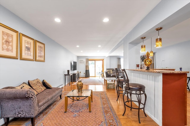 580 Foxhurst Rd, Baldwin, NY 11510 - living room with a dry bar, light wood finished floors, and recessed lighting