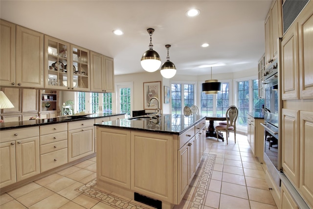 65 Elm Dr, East Hills, NY 11576 - kitchen featuring a sink, recessed lighting, healthy amount of natural light, and light tile patterned floors
