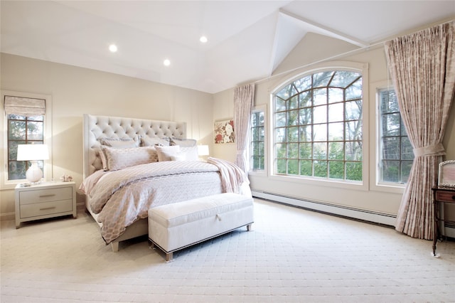 65 Elm Dr, East Hills, NY 11576 - bedroom featuring recessed lighting, a baseboard radiator, and light carpet