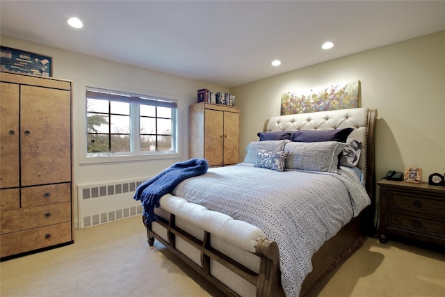 65 Elm Dr, East Hills, NY 11576 - bedroom with radiator, light carpet, and recessed lighting