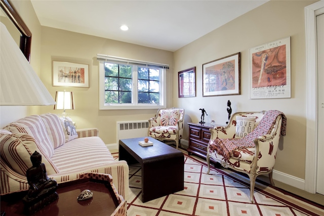 65 Elm Dr, East Hills, NY 11576 - sitting room featuring radiator heating unit, baseboards, and recessed lighting
