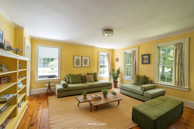 27 Powder Mill Rd, Newburgh, NY 12550 - living area with plenty of natural light, baseboards, hardwood / wood-style floors, and crown molding