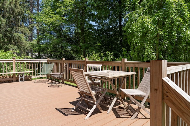 27 Powder Mill Rd, Newburgh, NY 12550 - wooden deck with view of scattered trees and outdoor dining space