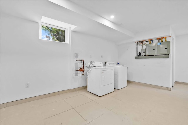 76-17 162nd St, Fresh Meadows, NY 11366 - washroom with laundry area, washing machine and dryer, baseboards, and electric panel