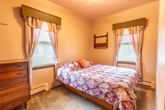 675 N Oakwood Rd, Laurel, NY 11948 - bedroom with baseboard heating, carpet, and multiple windows