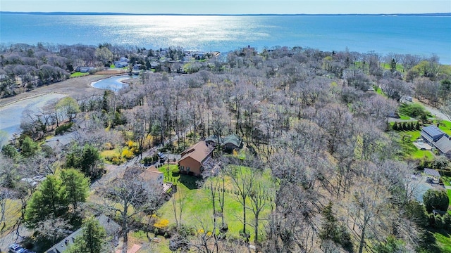675 N Oakwood Rd, Laurel, NY 11948 - drone / aerial view with a forest view and a water view