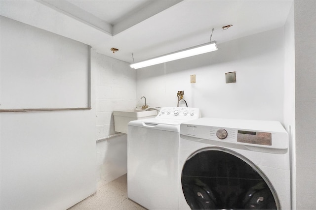 65 Hickory Ln, Bedford, NY 10506 - clothes washing area with laundry area, a sink, and independent washer and dryer