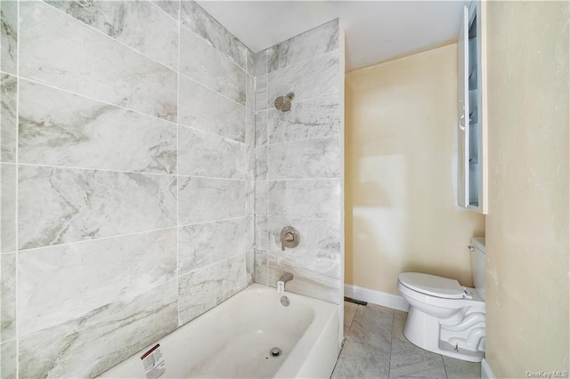 full bathroom featuring toilet, shower / bathtub combination, and baseboards
