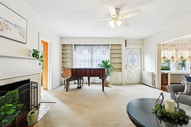 36 Seaview Ave, Northport, NY 11768 - interior space featuring radiator, ceiling fan, and carpet