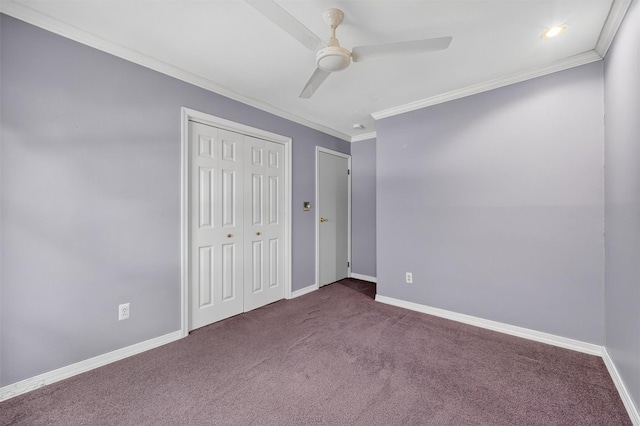 21 Hillside Rd, Slate Hill, NY 10973 - unfurnished bedroom featuring carpet flooring, crown molding, a closet, and a ceiling fan