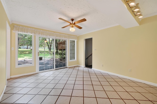 21 Hillside Rd, Slate Hill, NY 10973 - unfurnished room with a ceiling fan, crown molding, a textured ceiling, and light tile patterned floors