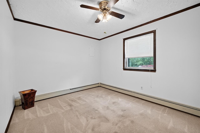 21 Hillside Rd, Slate Hill, NY 10973 - empty room with carpet, ornamental molding, a ceiling fan, a textured ceiling, and a baseboard heating unit