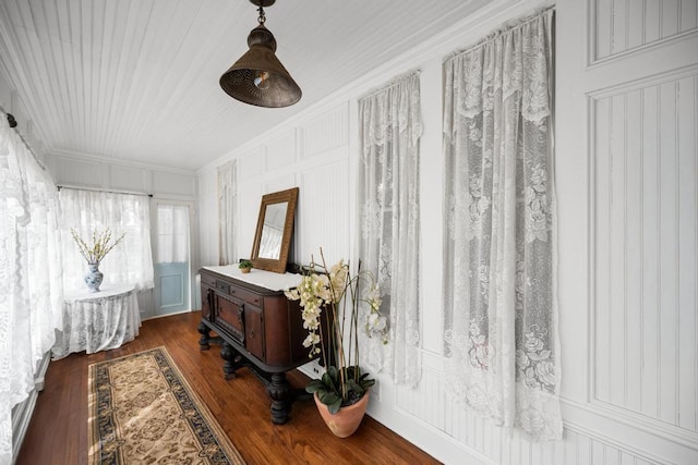 430 Montauk Hwy, East Moriches, NY 11940 - interior space with dark wood-style flooring and crown molding