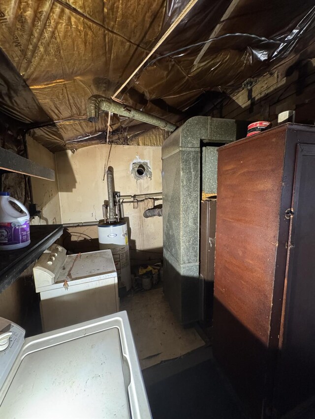 10 N Franklin St, Athens, NY 12015 - unfinished basement featuring gas water heater and washer and clothes dryer