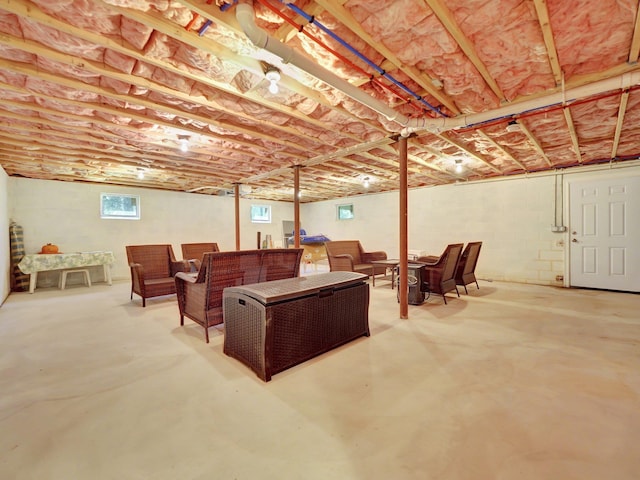 25 Devlin Rd, Eldred, NY 12743 - living area with concrete flooring and concrete block wall