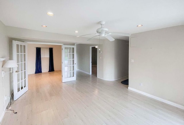 61 W Tiana Rd Unit 3, Hampton Bays, NY 11946 - spare room featuring recessed lighting, french doors, light wood-type flooring, baseboards, and ceiling fan