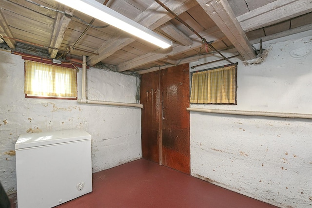 basement with refrigerator