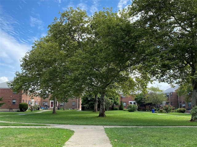 view of property's community with a lawn