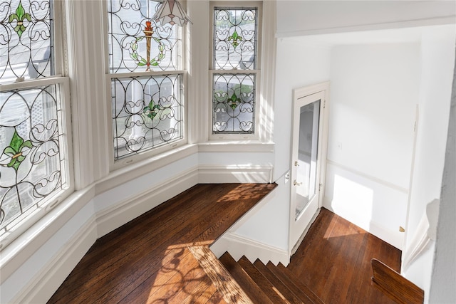 interior space with baseboards and dark wood-type flooring