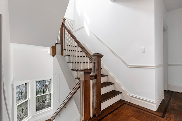 stairs with a towering ceiling