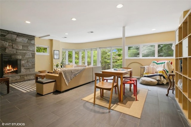 30 Appleton Pl, Dobbs Ferry, NY 10522 - living room featuring a stone fireplace and recessed lighting