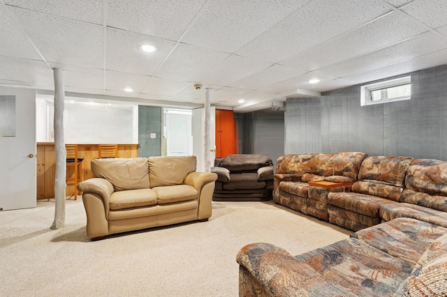 4 Franklin St, Hicksville, NY 11801 - carpeted living room featuring a drop ceiling and recessed lighting
