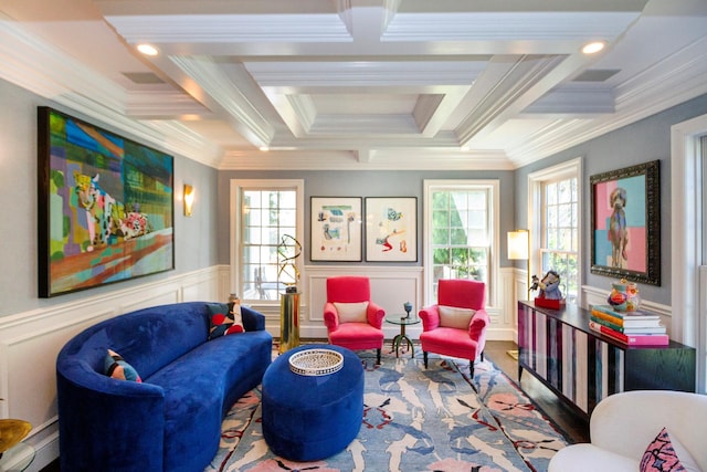 31 Paquatuck Ave, East Moriches, NY 11940 - living area with plenty of natural light, crown molding, and a decorative wall