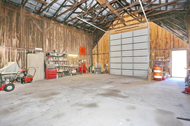 garage with metal wall