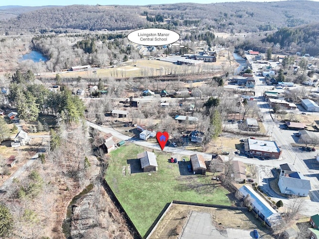 birds eye view of property with a forest view