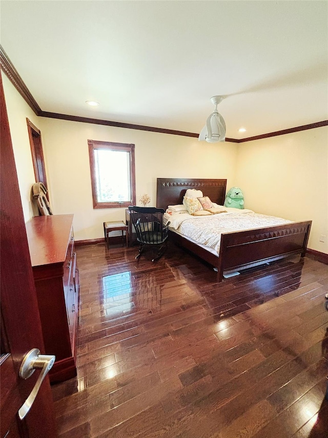 300 Ellen Pl, Oyster Bay, NY 11753 - bedroom featuring baseboards, ornamental molding, recessed lighting, and hardwood / wood-style flooring