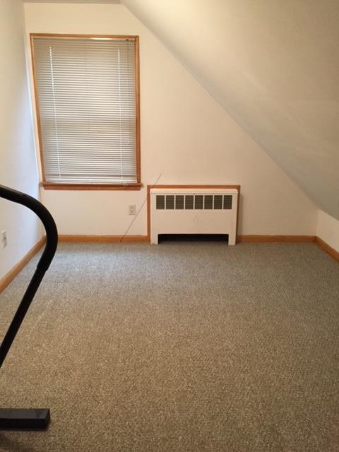 bonus room featuring radiator heating unit, baseboards, lofted ceiling, and carpet floors