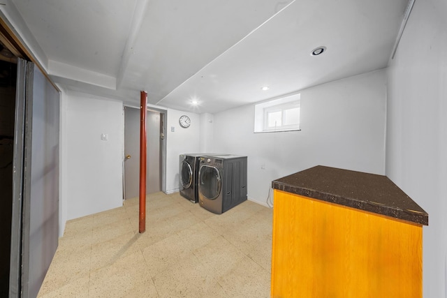 87 E 32nd St, Brooklyn, NY 11226 - clothes washing area featuring a dry bar, recessed lighting, separate washer and dryer, light floors, and laundry area
