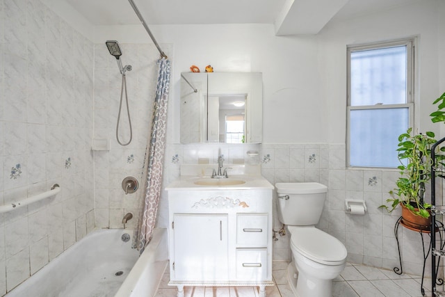 438 Shepherd Ave, Brooklyn, NY 11208 - full bath with toilet, vanity, shower / bath combination with curtain, tile walls, and tile patterned flooring