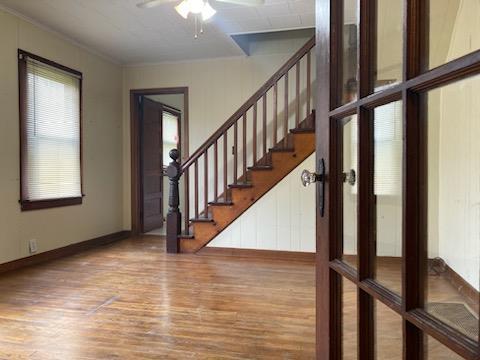 29 S Plank Rd, Westtown, NY 10998 - foyer entrance featuring stairway, a ceiling fan, and wood finished floors