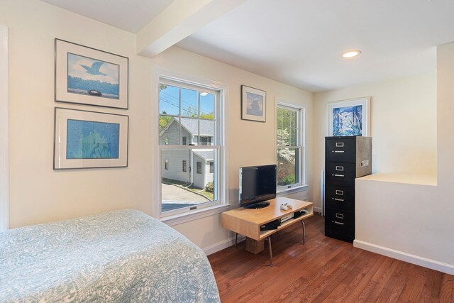 bedroom featuring recessed lighting, baseboards, and wood finished floors