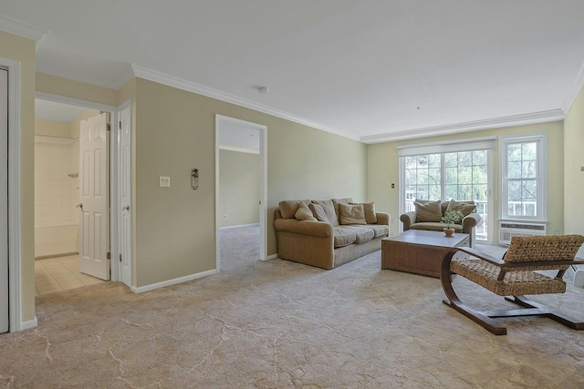 500 Pondside Dr Unit 2E, White Plains, NY 10607 - carpeted living room featuring crown molding and baseboards