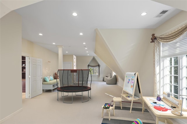 24 Penwood Rd, Bedford Corners, NY 10549 - game room featuring visible vents, a wealth of natural light, and carpet