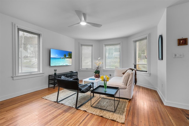55 Upper Main St, Callicoon, NY 12723 - living area with hardwood / wood-style flooring, ceiling fan, and baseboards