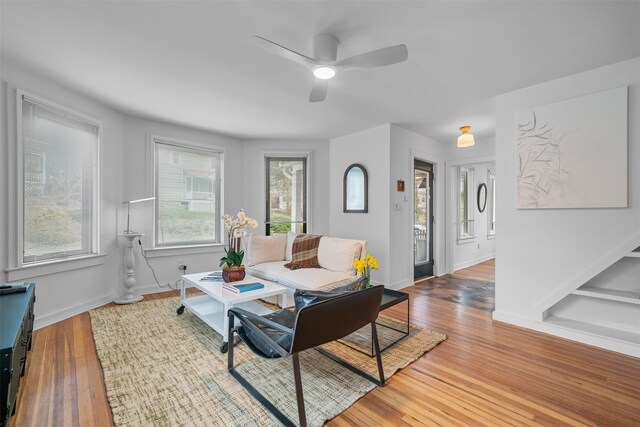 55 Upper Main St, Callicoon, NY 12723 - living room with wood finished floors, plenty of natural light, ceiling fan, and baseboards