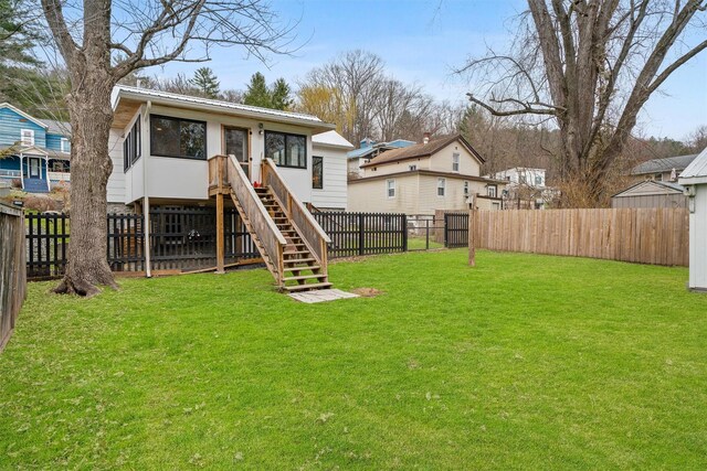 55 Upper Main St, Callicoon, NY 12723 - back of property with stairway, a sunroom, and metal roof