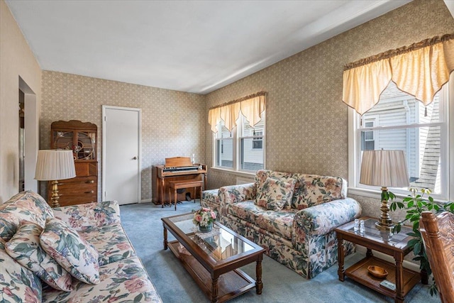 35-30 211th St, Bayside, NY 11361 - carpeted living area featuring wallpapered walls