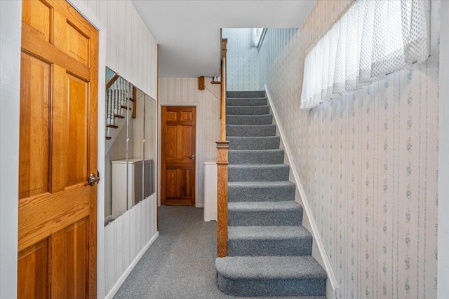 35-30 211th St, Bayside, NY 11361 - stairway with wallpapered walls and carpet floors