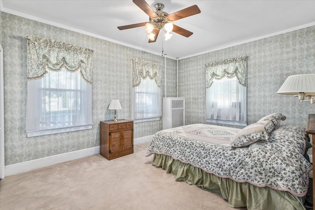 35-30 211th St, Bayside, NY 11361 - carpeted bedroom with ornamental molding, baseboards, and a ceiling fan
