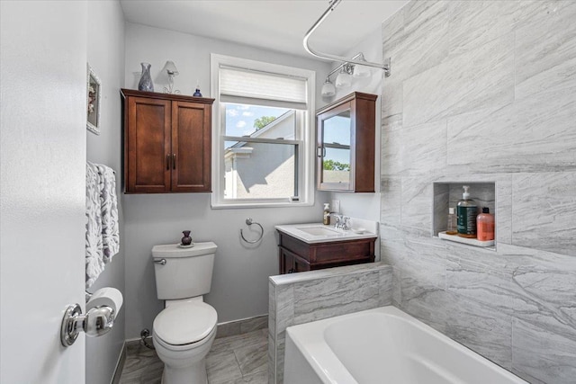 35-30 211th St, Bayside, NY 11361 - full bath with baseboards, toilet, marble finish flooring, and vanity