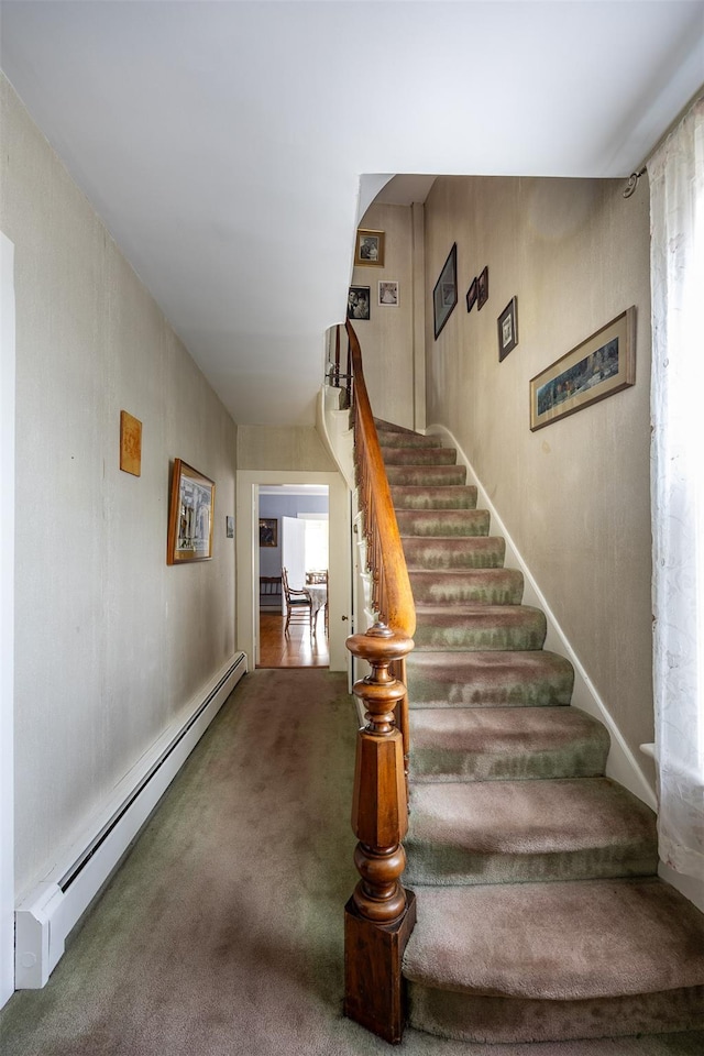 655 Vassar Rd, Poughkeepsie, NY 12603 - staircase featuring carpet and baseboard heating