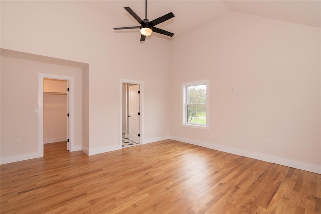 651 Vassar Rd, Poughkeepsie, NY 12603 - spare room with high vaulted ceiling, light wood finished floors, baseboards, and a ceiling fan