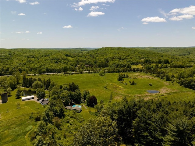 bird's eye view with a view of trees
